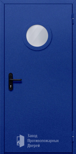 Фото двери «Однопольная с круглым стеклом (синяя)» в Голицыно